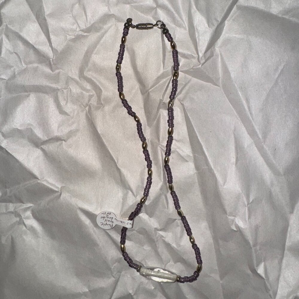 15 1/4" Purple And Clear Beaded Necklace